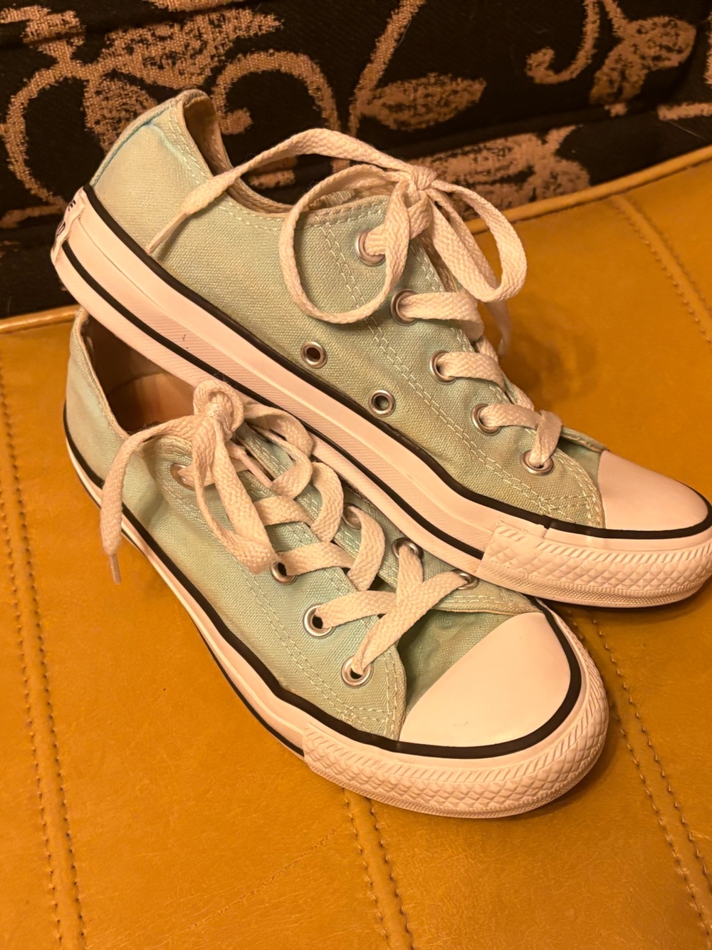 Mint Green  and White Low-Top Sneakers Rubber Sole